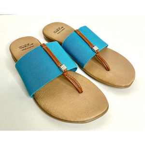 Andre Assous Nice Turquoise Elastic Thong Sandal Size 6 US 36 EU Made In Spain